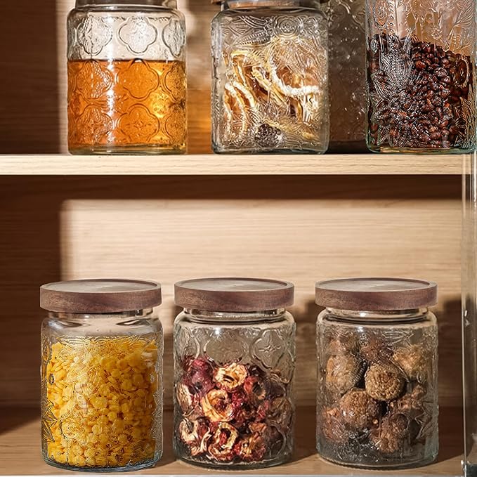 24 OZ Glass Storage Jar with Airtight Bamboo Wooden Lids, Vintage Food - Image 6