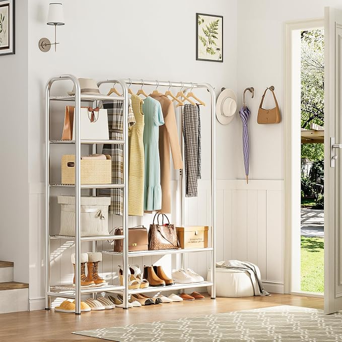 Heavy Duty Clothes Rack with 5 Tiers Shelves, Max Load 670LBS, Portable - Image 8