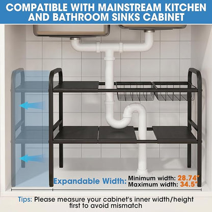 Expandable 2 Tier Under Sink Organizer, 28.74-34.5 Inch Width | - Image 3