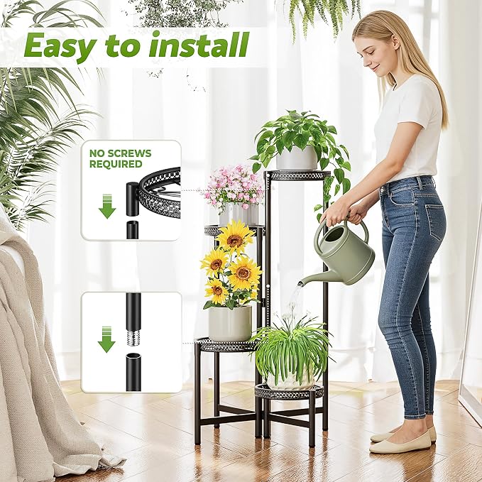 4 Tier Metal Plant Stand Indoor Outdoor, Corner Tall Plant Shelf - Image 5