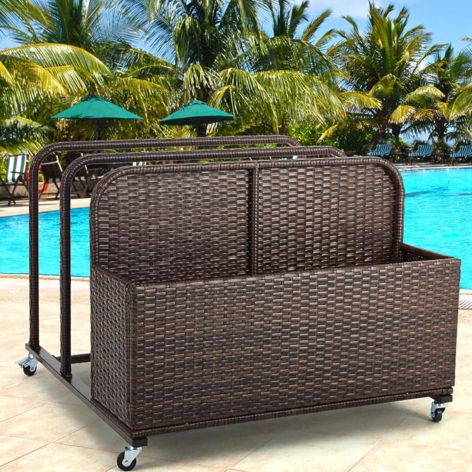 Poolside Float Storage Organizer, Outdoor Wicker Rattan Pool Float Holder by LeewooJardin