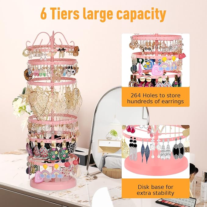 17Dec 6 Tier Rotating Jewelry Organizer Stand, 230 Holes Earring Holder - Image 3