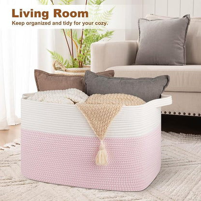 XXXL Large Blanket Basket, 108L Cotton Rope Storage Basket - Image 2