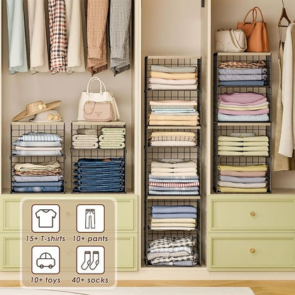 4-Tier Stackable Closet Organizers and Storage, Adjustable Dividers & Wood Top - Image 4