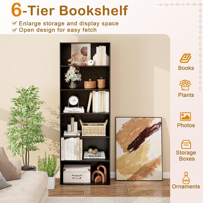 Tangkula 6-Tier Bookcase, 70” Tall Freestanding Bookshelf - Image 7