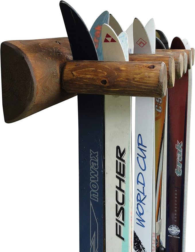 6-Place Log Ski Rack Wall Mount, Indoor Ski Storage Rack - Image 5