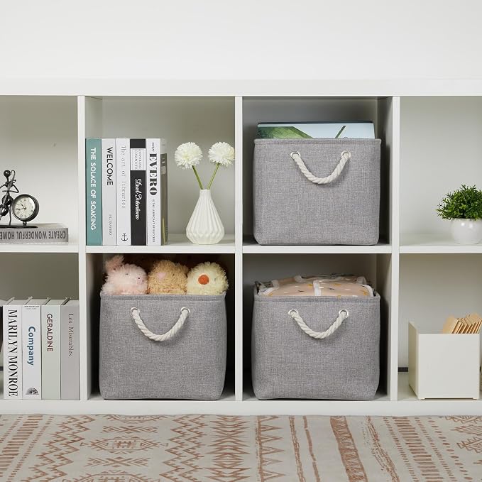Bidtakay Storage Baskets Gray 3 Pack Shelf Baskets Collapsible Storage Bins - Image 8