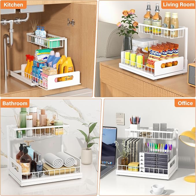 Under Sink Organizer 2 Tier, Pull Out Drawer Slides Under Sink Storage - Image 6