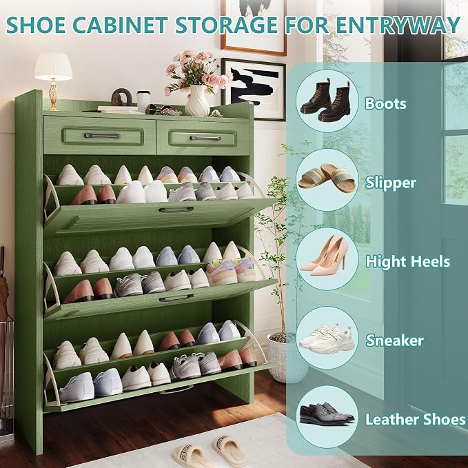 Shoe Cabinet with 3 Large Flip Drawers and 2 Storage Drawers, Narrow Shoe - Image 5