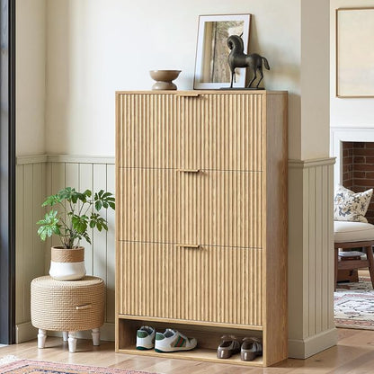 Hootata Oak Tall Shoe Storage Cabinet by Hootata