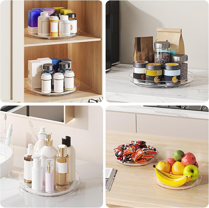 4 Pack 9 Inch Clear Lazy Susan Turntable Organizer, Non-Skid Rotating Tray - Image 7