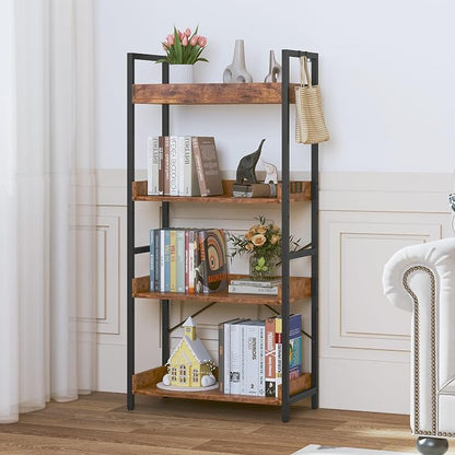 HCHQHS 4 Tier Bookshelf, Adjustable Industrial Bookcase, Vertical Tall Book - Image 6
