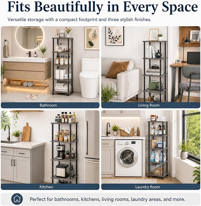 5-Tier 50.4" Tall Oak Grey Bathroom Shelving Unit - Image 7