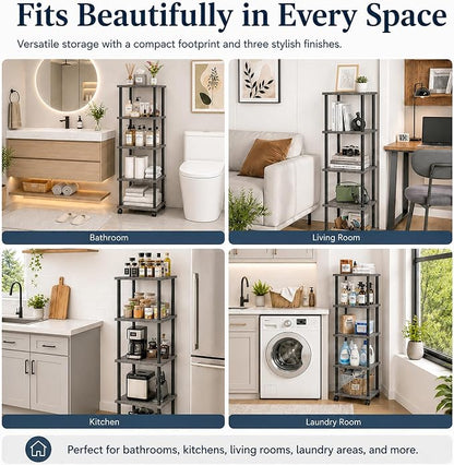 5-Tier 50.4" Tall Oak Grey Bathroom Shelving Unit - Image 7