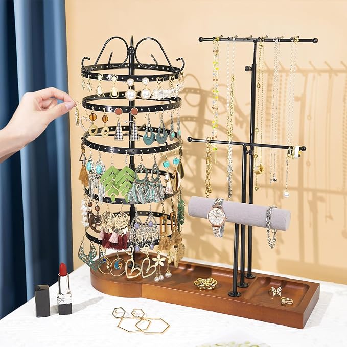 Jewelry Organizer Stand, Metal Rotating Earring Holder Organizer - Image 5