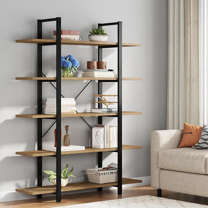 Tribesigns 5-Tier Bookshelf, Vintage Industrial Style Bookcase 72 H x 12 W x - Image 8