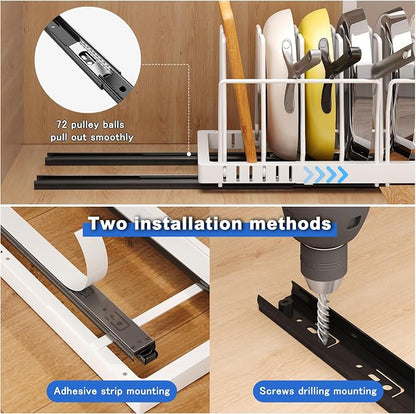 2 Pack Pots and Pans Organizer Under Cabinet, 21.6" Deep Pull Out Pot Lid - Image 3