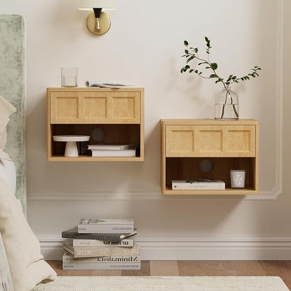 Farmhouse Floating nightstands Set of 2, Small Wall Mounted Storage Cabinet by MoomJiee