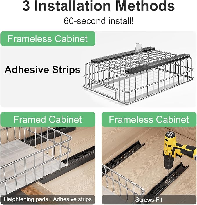 Pull out Cabinet Organizer, Stainless Steel 4-Pack Slide out Drawer - Image 8
