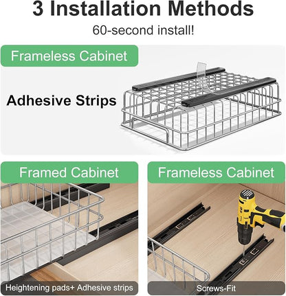 Pull out Cabinet Organizer, Stainless Steel 4-Pack Slide out Drawer - Image 8