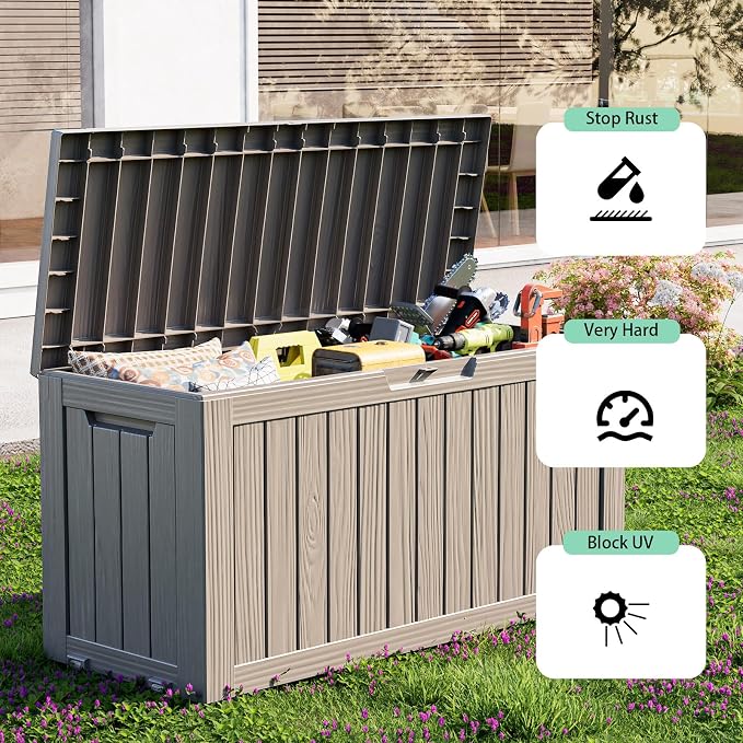 75 Gallon Resin Deck Box, Lockable Outdoor Storage Box - Image 3