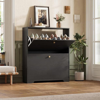 Nicetree Shoe Cabinet with 2 Flip Drawers, Narrow Shoe Organizer Cabinet by Nicetree