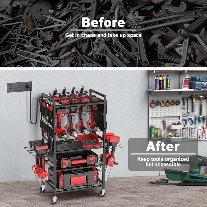 JUNNUJ Garage Large Power Tool Organizer Cart - Image 7