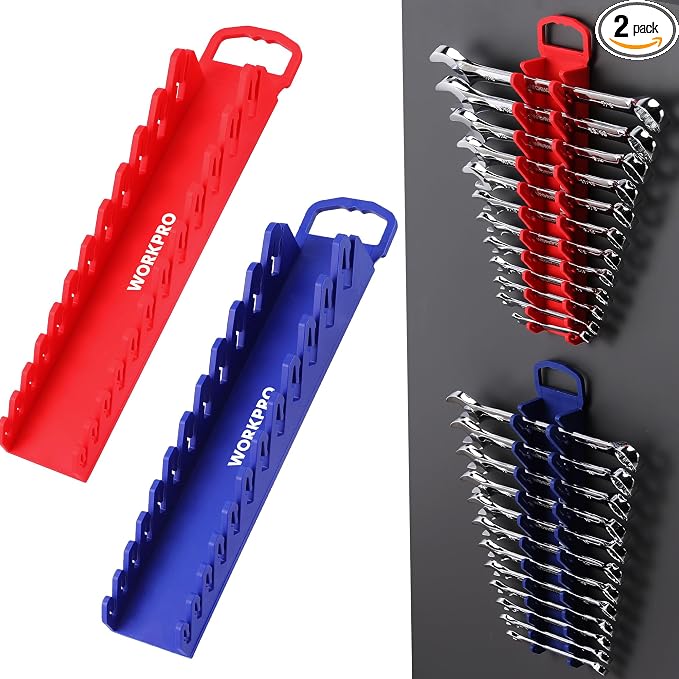 WORKPRO 2-Pack Magnetic Wrench Organizer, 12-Piece Gripper Wrench Holder by WORKPRO