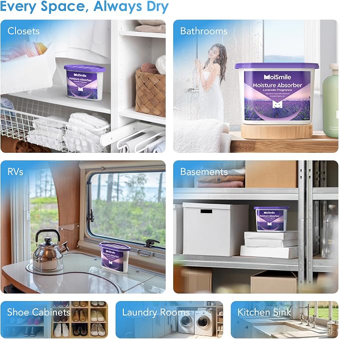 Moisture Absorbers 12 Pack, Lavender Fragrance Closet Dehumidifier - Image 7