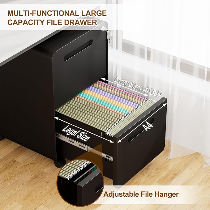 2 Drawer File Cabinet with Lock and 4 Keys, Mobile Metal Filing Cabinet - Image 6