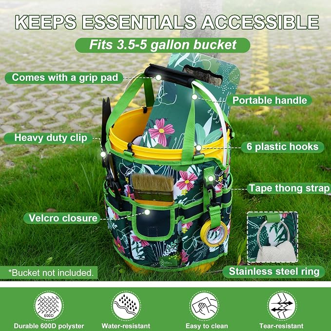 KUNN 5 Gal Garden Bucket Tool Organizer & Kneeling Pad Set, Garden Caddy | - Image 3