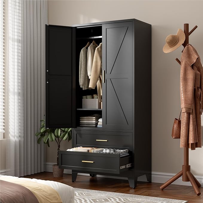 71" Tall Metal Wardrobe Cabinet - Image 2