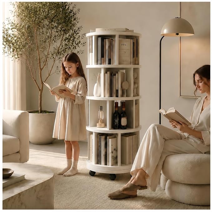 Solid Wood Rotating Round Bookshelf Towers by Unknown