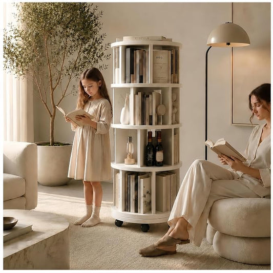 Solid Wood Rotating Round Bookshelf Towers by Unknown