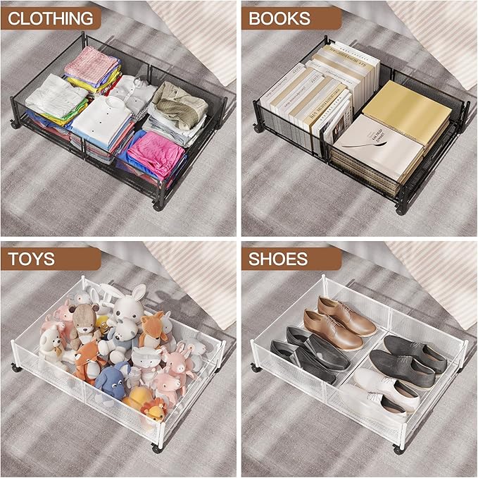 Gawerk Under Bed Storage with Wheels, Foldable Metal Mesh Underbed Storage - Image 5