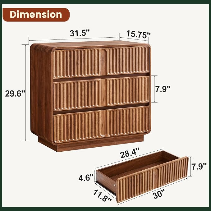 Turtle&Myrtle Fluted 3 Drawer Dressers - Image 2