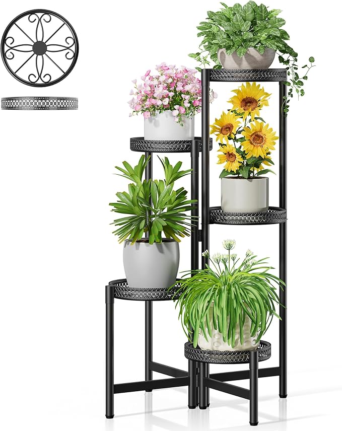 5 Tiered Tall Plant Stand Indoor Outdoor, Metral Plant Shelf by Unknown