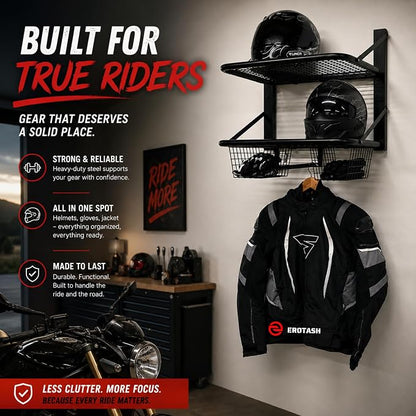 Motorcycle Helmet Wall Mount, 2-Tier Helmet Holder Wall Mount - Image 5