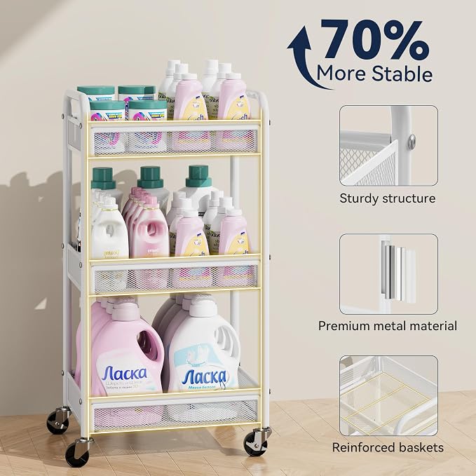 YASONIC 3 Tier Rolling Cart – Metal Utility Storage Carts - Image 4