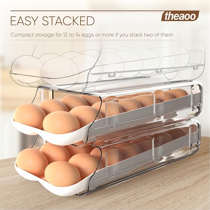 theaoo Egg Holder for Fridge, Automatic Rolling Egg Container for Refrigerator - Image 5