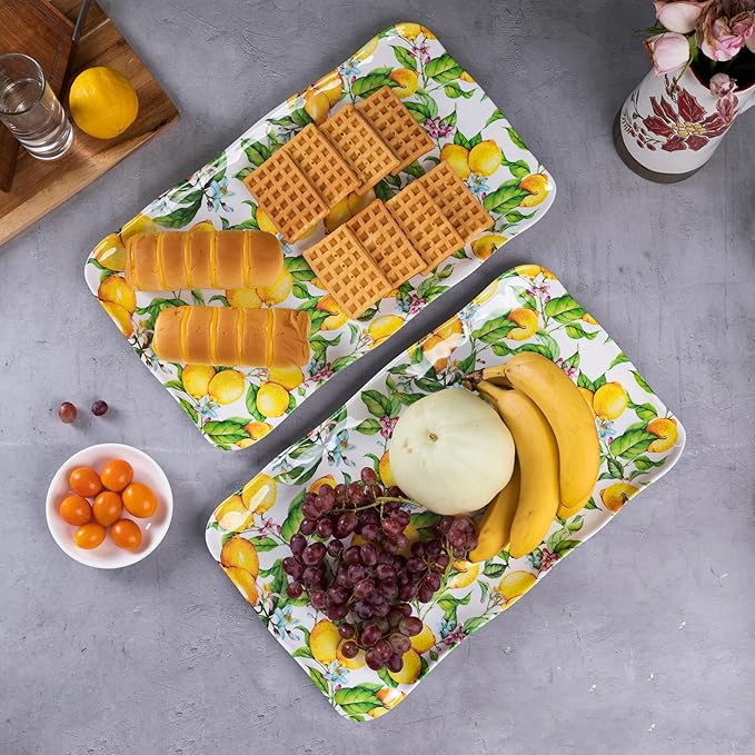 LEHAHA Melamine Lemon Large Rectangular Serving Tray/Platters Set of 2 - Image 4