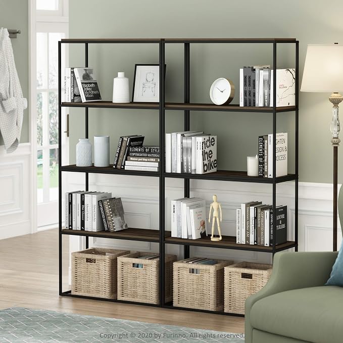 Furinno Moretti Modern Wide Stackable Metal Shelf, Columbia Walnut - Image 2