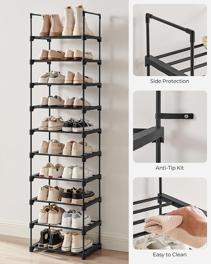 SONGMICS Shoe Rack, 10-Tier Shoe Organizer, Metal Storage Shelf, Upright or - Image 7