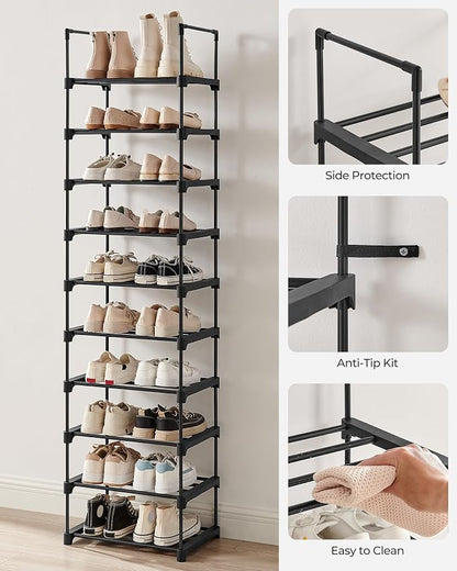 SONGMICS Shoe Rack, 10-Tier Shoe Organizer, Metal Storage Shelf, Upright or - Image 7