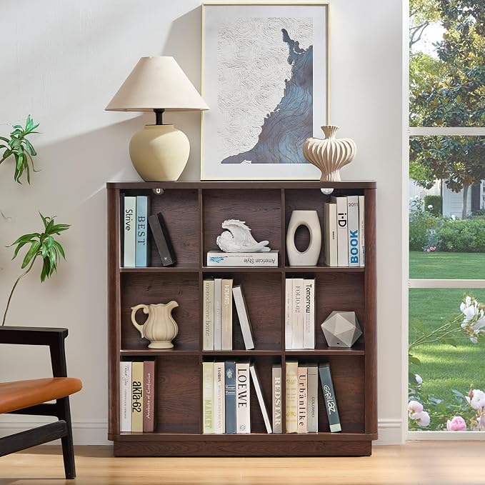 9 Cube Bookshelf, Wood Floor Standing 3-Tier Cubby Book Shelf - Image 5