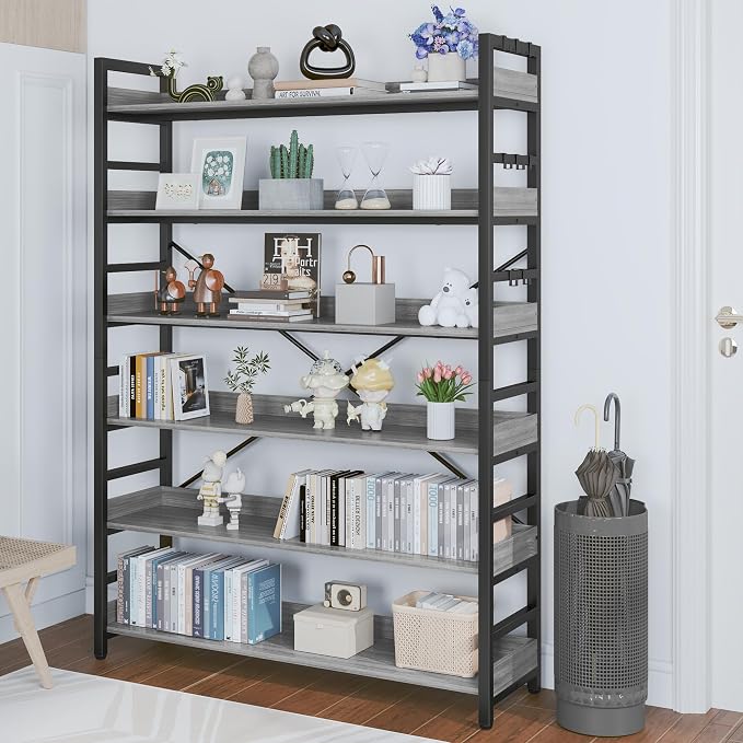HCHQHS Bookshelf, Adjustable Industrial Bookcase, Vertical Tall Book Shelf - Image 9
