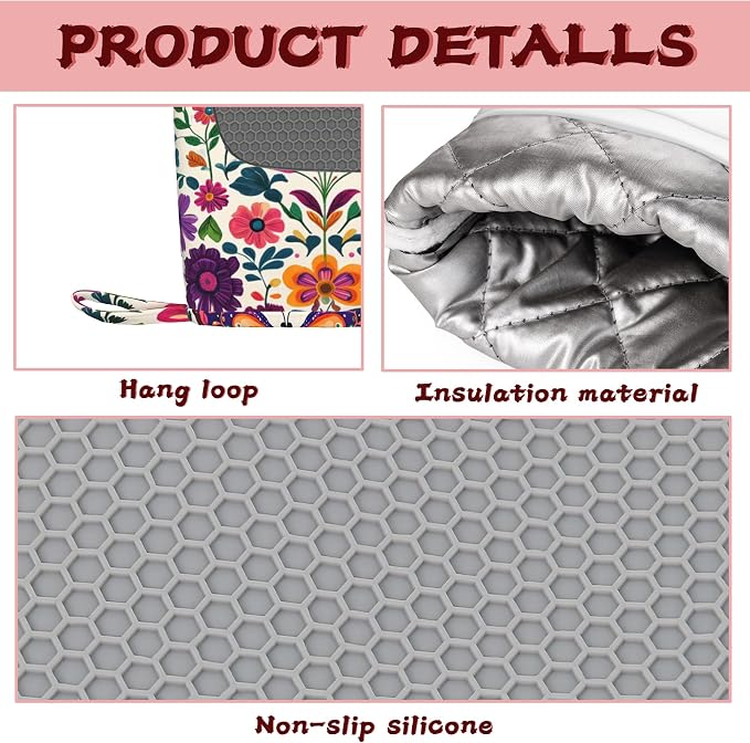 Butterfly Flowers Heat-Resistant Silicone Oven Mitts and Pot Holder 4 Piece Set - Image 3