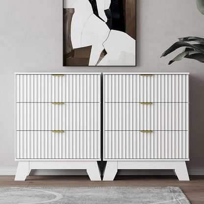 Night Stand Set 2, Bedside Table & End Table, Mid Century Modern Fluted Wood by WODEER