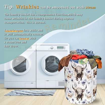 Watercolor Highland Cow Laundry Hamper - Image 6