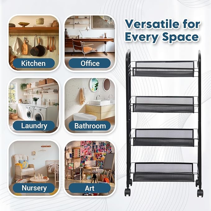 LOFTEY 4 Tier Rolling Storage Cart, Small Metal Utility Cart on Wheels - Image 7